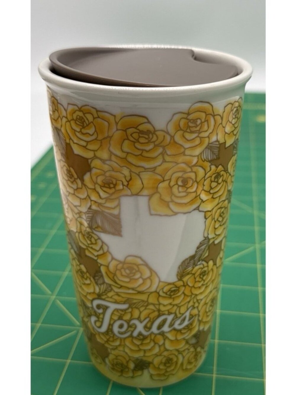 Starbucks Texas Yellow Rose Double Walled Ceramic Travel Coffee Mug Tumbler 10oz